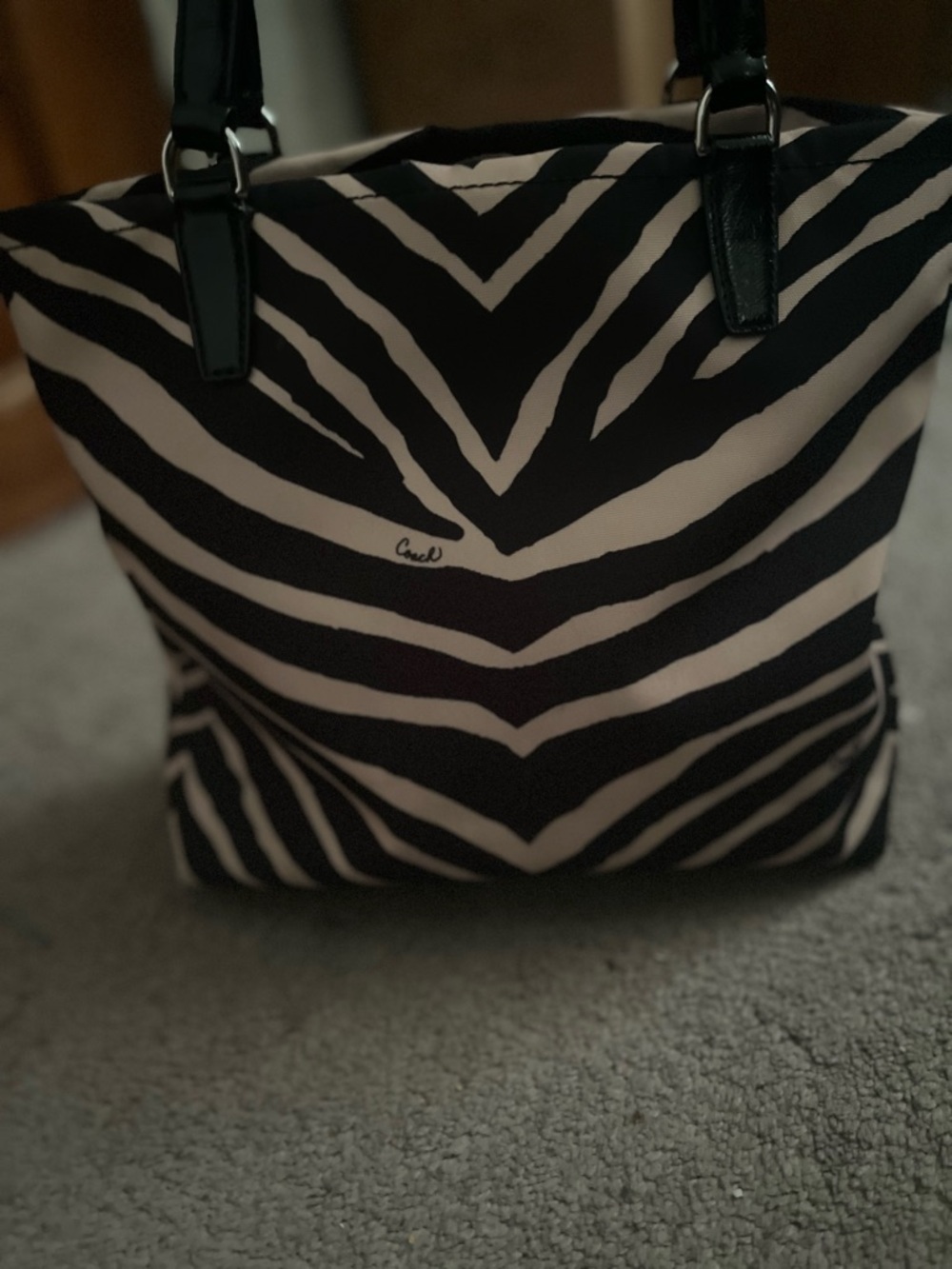 Coach Black and Cream Zebra Print Tote - Picture 4 of 8